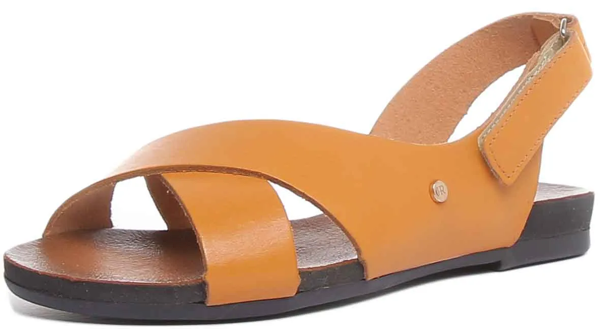 7600 Leather Buckle Sandal In Mustard