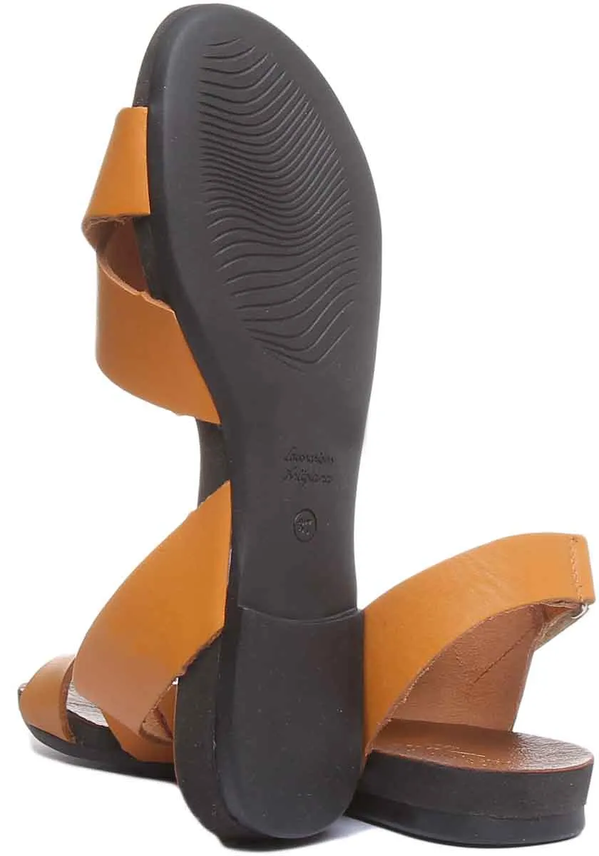 7600 Leather Buckle Sandal In Mustard