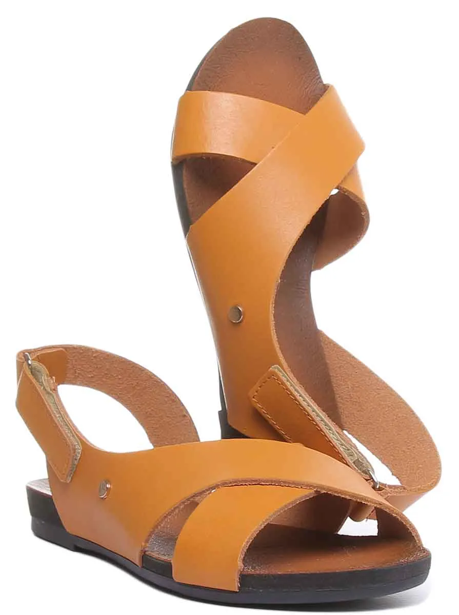 7600 Leather Buckle Sandal In Mustard