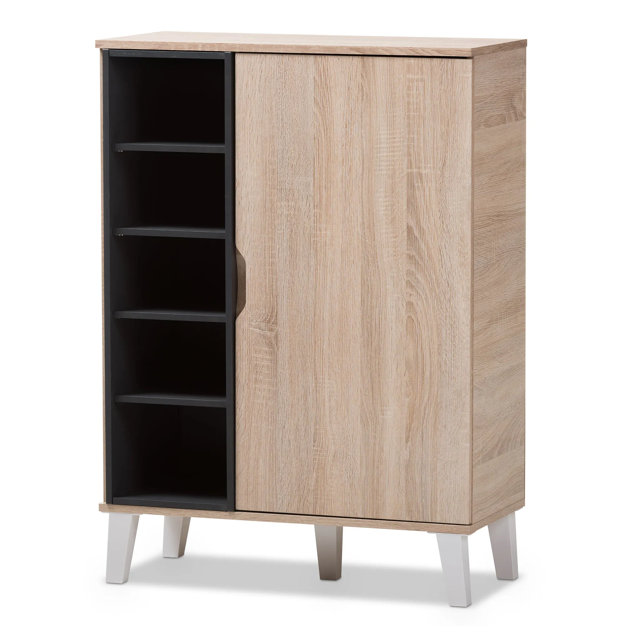Adelina Mid-Century Modern Oak and Grey Shoe Cabinet with Ample Storage and Stylish Design