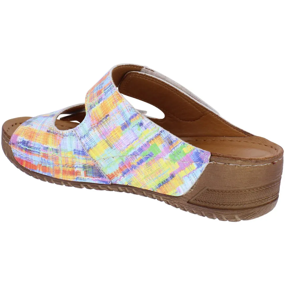 Adesso Clara Ladies Touch Fasten Wedge Mule Sandal Watercolour