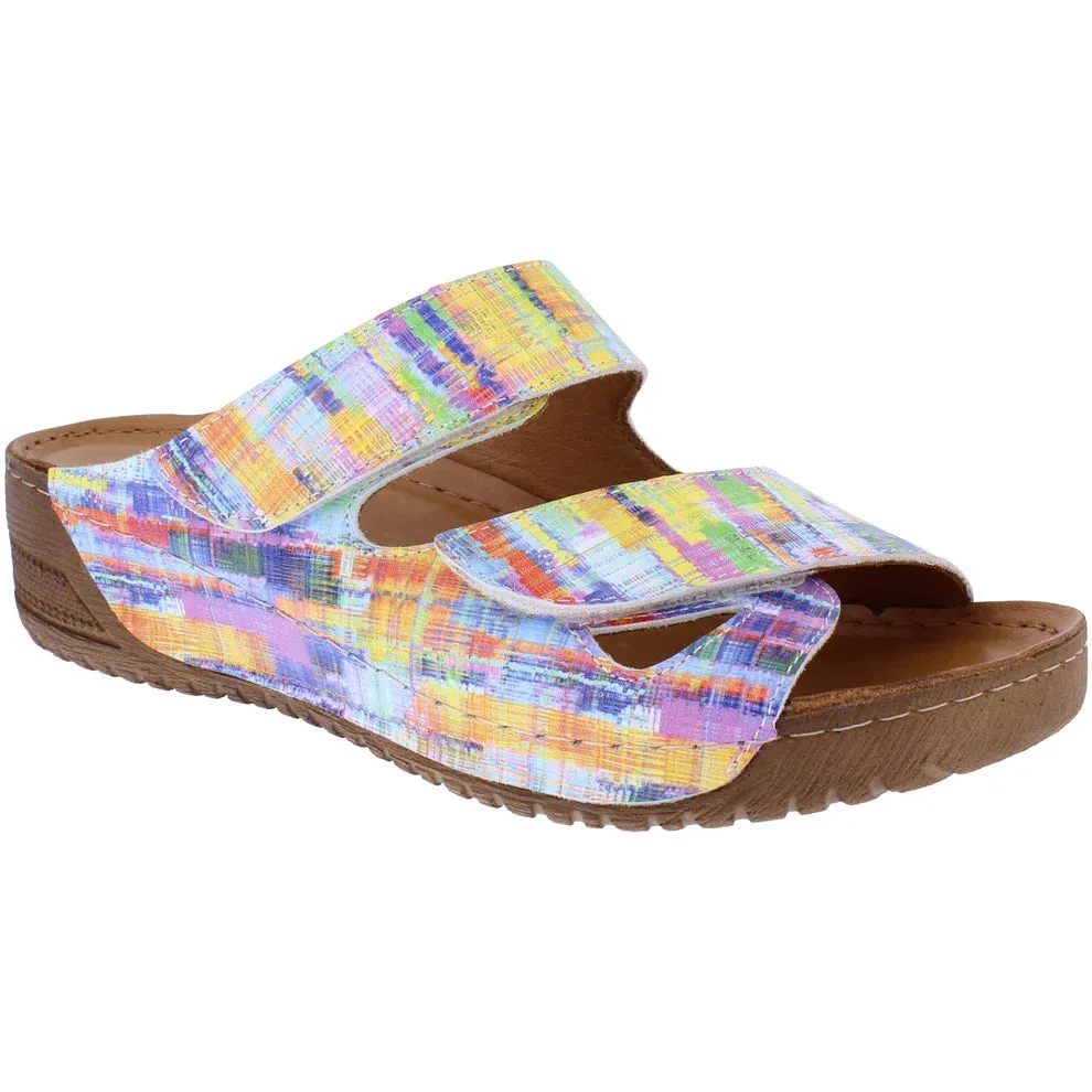Adesso Clara Ladies Touch Fasten Wedge Mule Sandal Watercolour