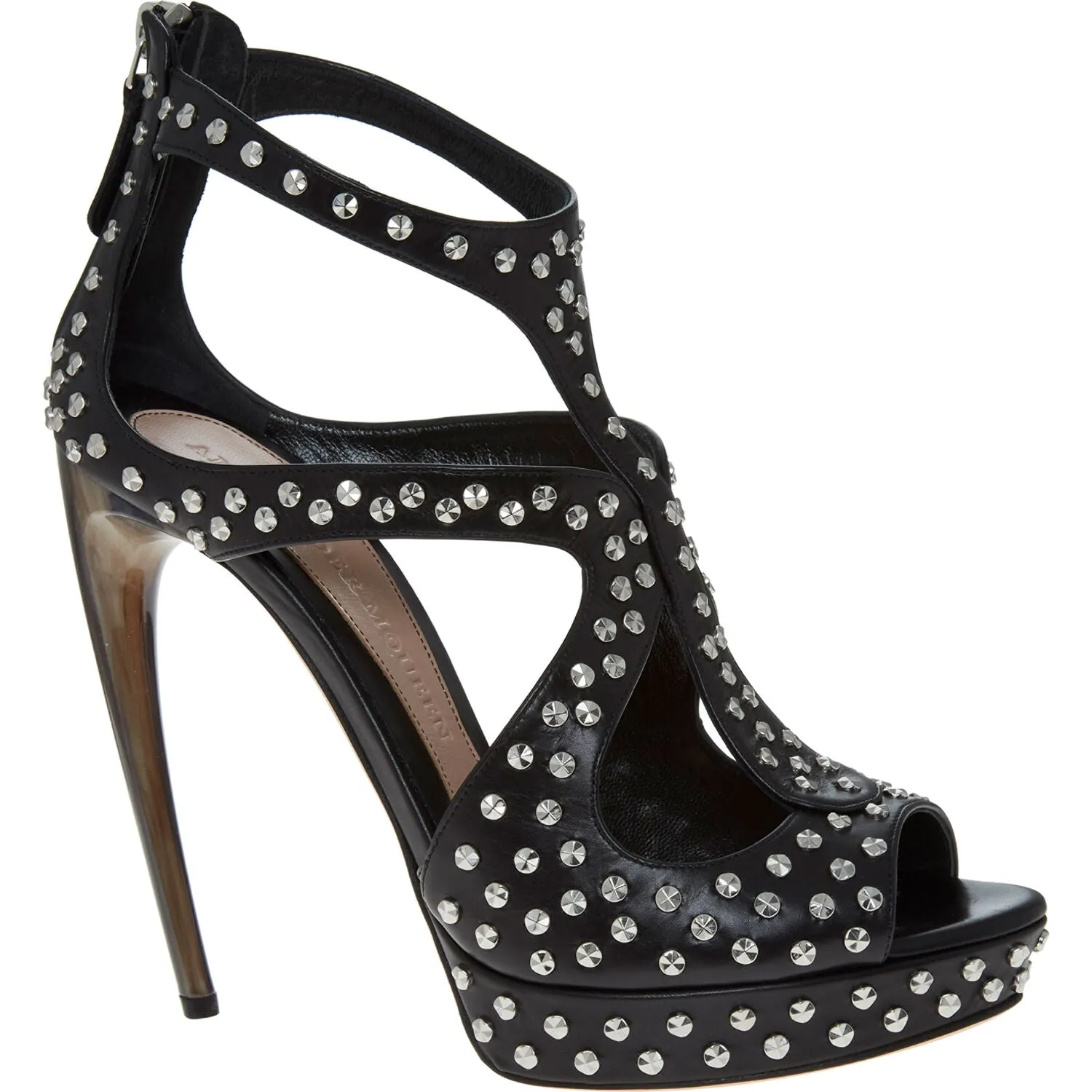 ALEXANDER MCQUEEN  Black Leather Studded Heeled Sandals