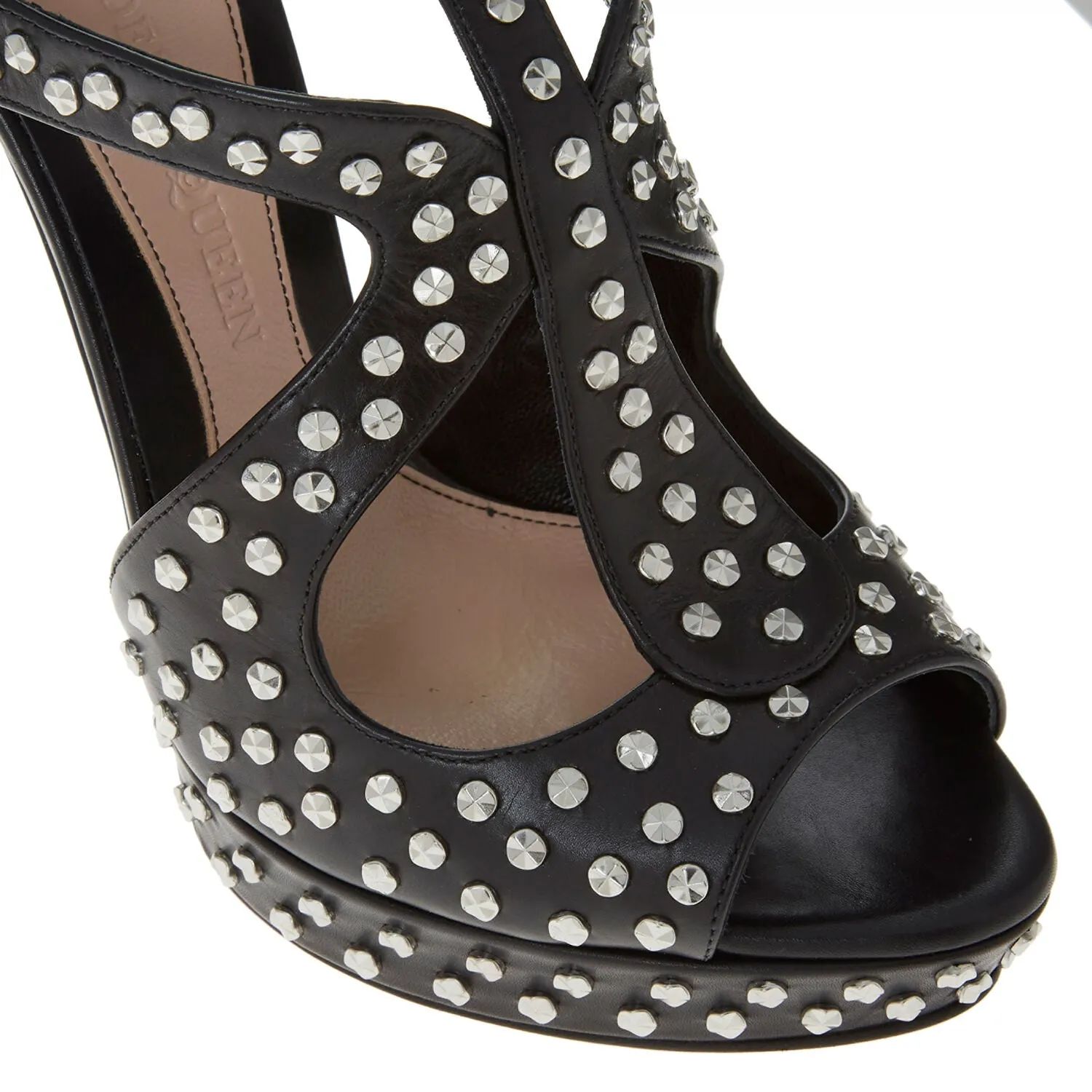ALEXANDER MCQUEEN  Black Leather Studded Heeled Sandals