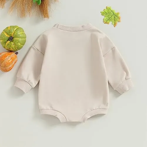 Baby First Halloween Romper Sweater Oversized Long Sleeve Thanksgiving Pumpkin Bodysuit Newborn Clothes (B-Apricot, 0-3 Months)