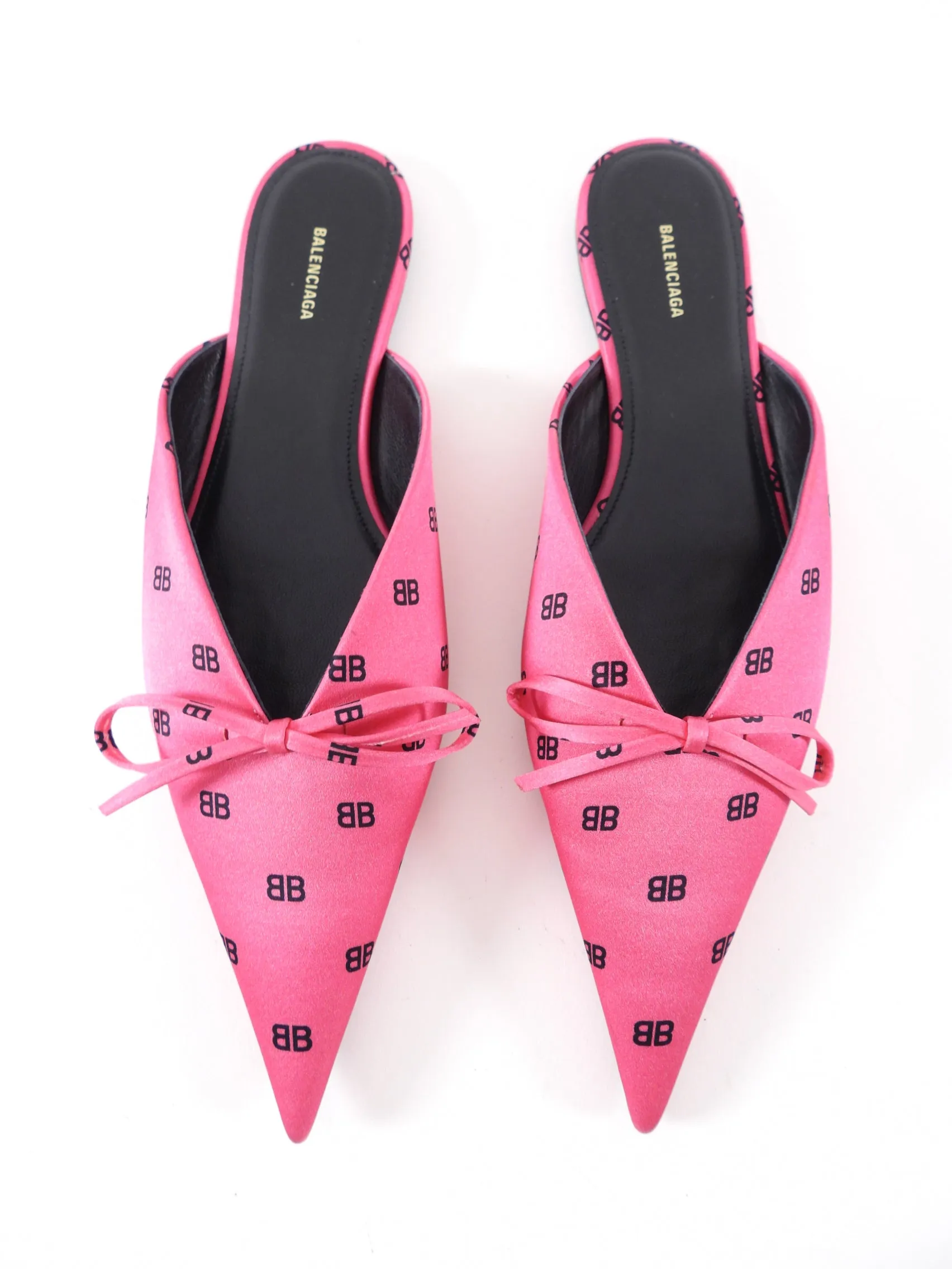 Balenciaga Pink Silk Crepe BB Logo Flat Knife Mule - 36