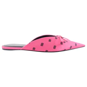 Balenciaga Pink Silk Crepe BB Logo Flat Knife Mule - 36