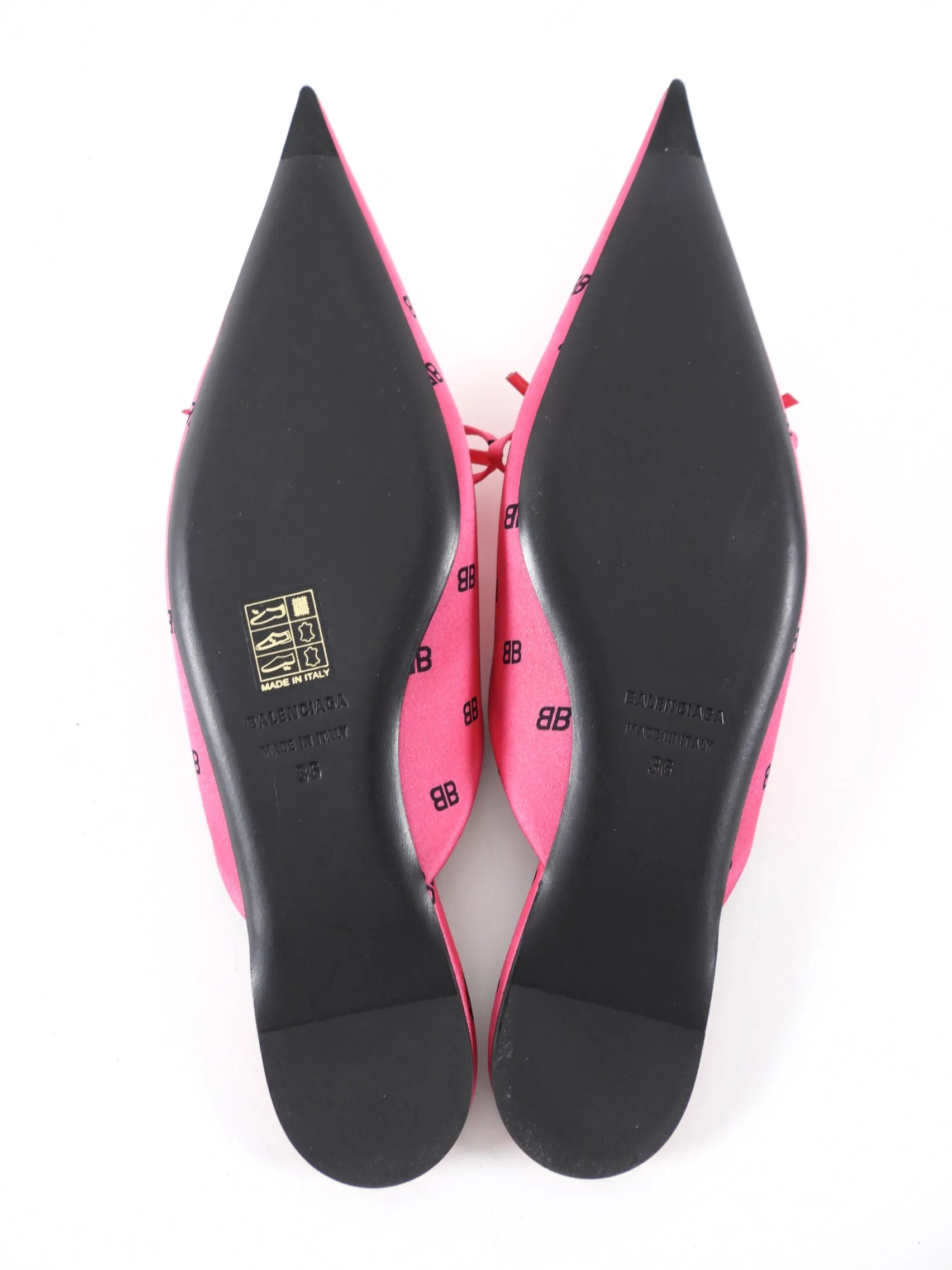 Balenciaga Pink Silk Crepe BB Logo Flat Knife Mule - 36
