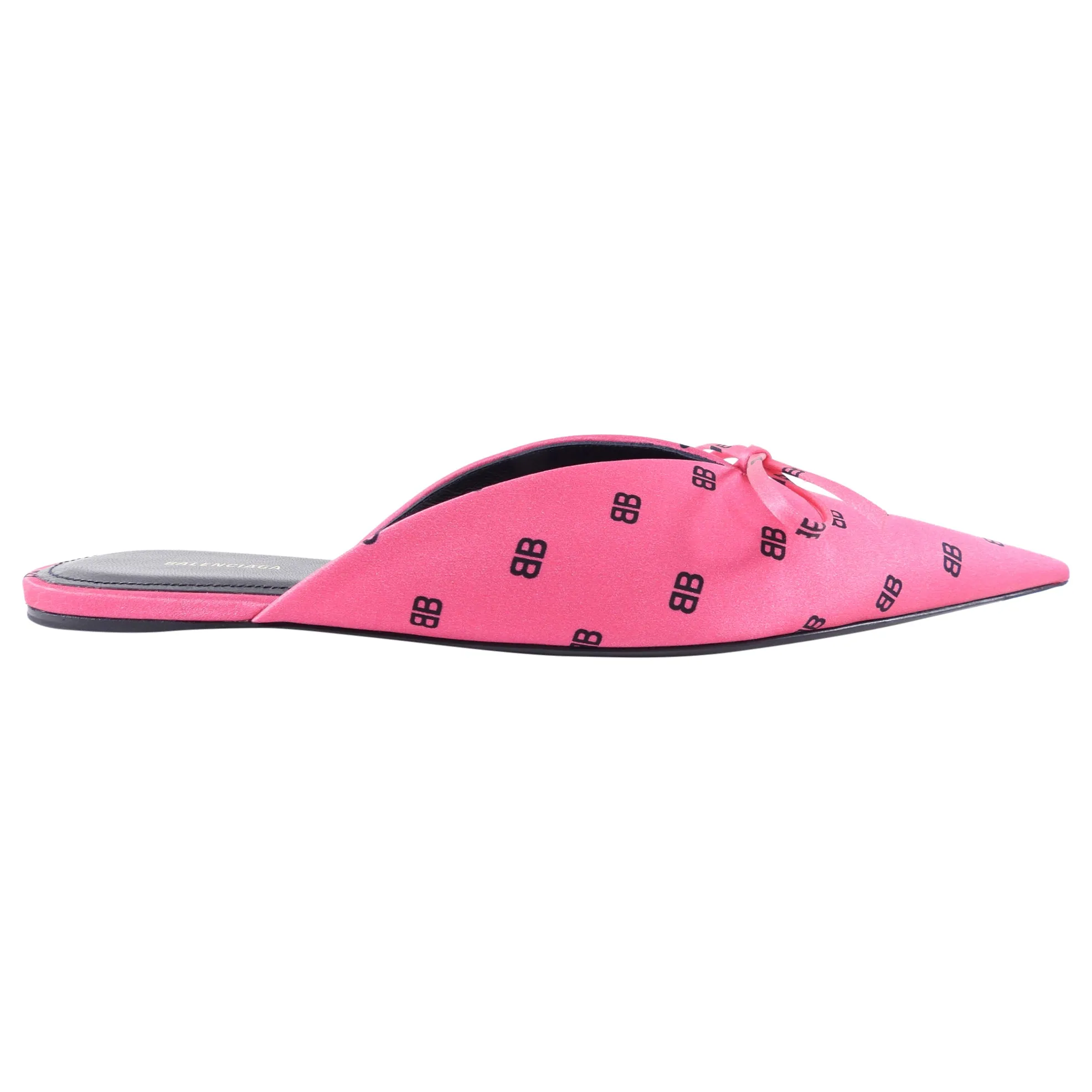 Balenciaga Pink Silk Crepe BB Logo Flat Knife Mule - 36