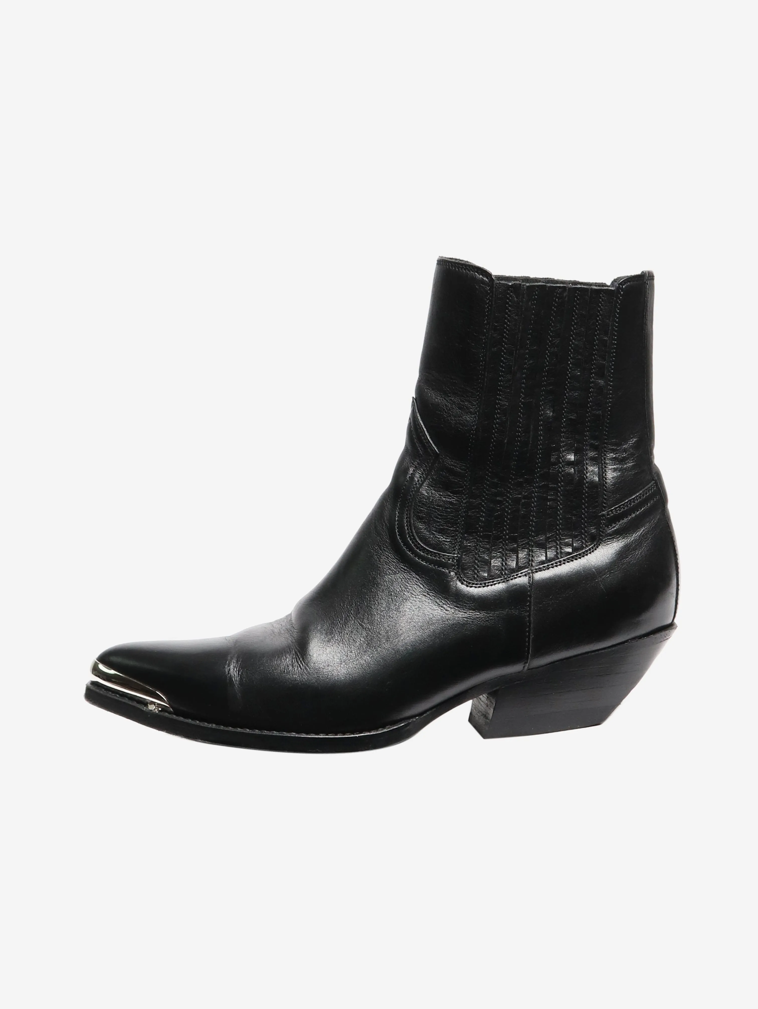 Black leather western ankle boots - size EU 36
