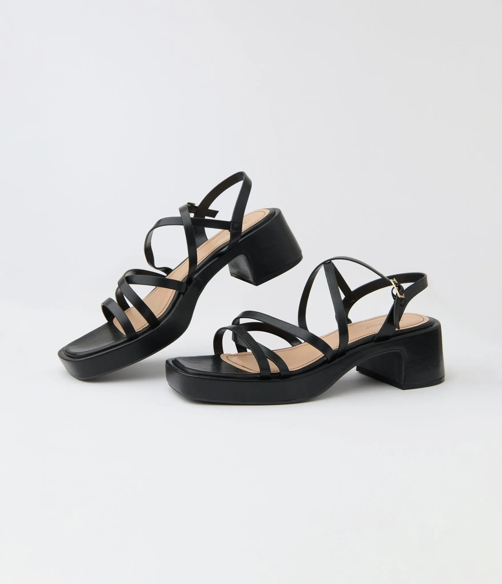 Black Leatherette Criss Cross Sandal Platforms