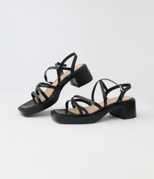 Black Leatherette Criss Cross Sandal Platforms