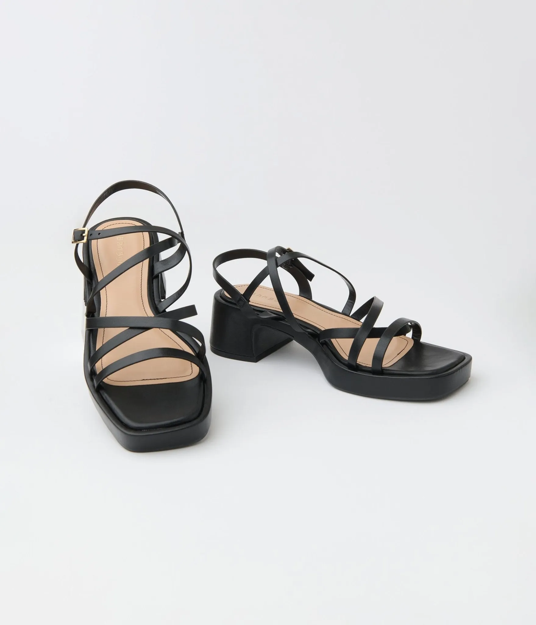 Black Leatherette Criss Cross Sandal Platforms