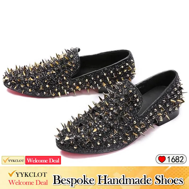 black studded fashion dress shoes Leather party shoes for men