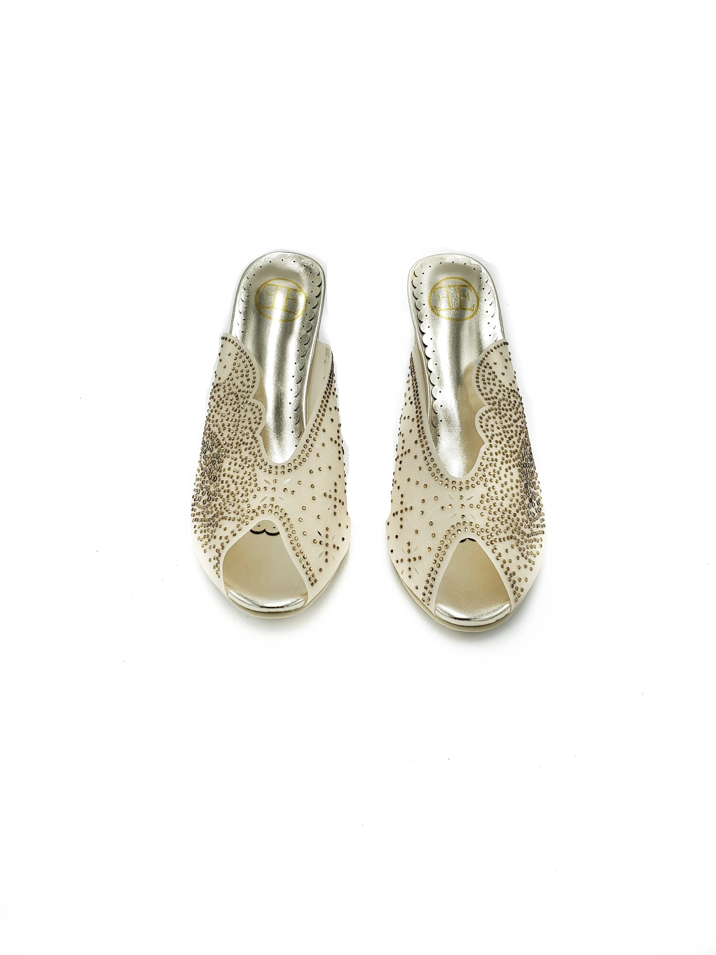 Block Heel Mule Sandal- Gold