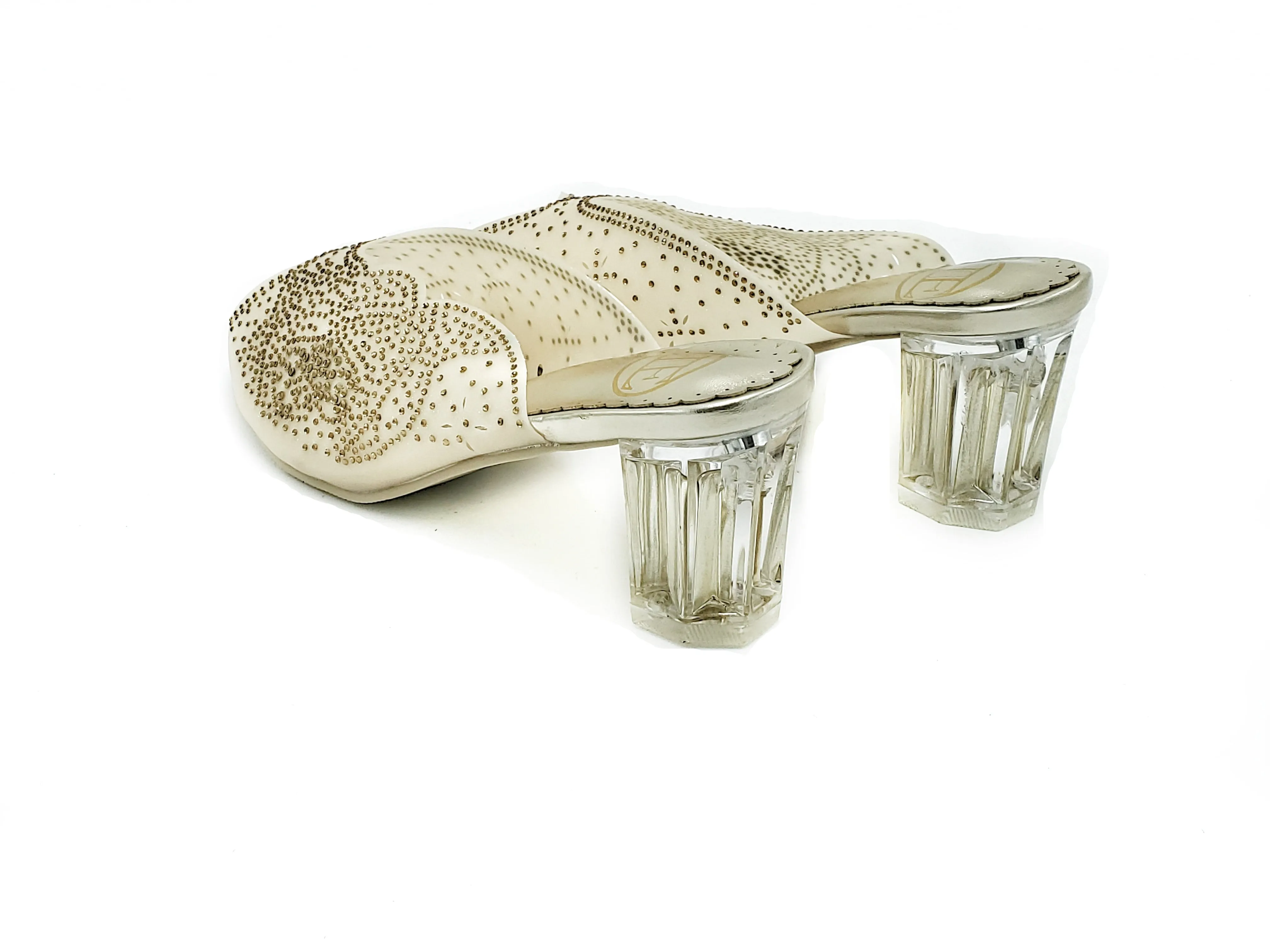 Block Heel Mule Sandal- Gold