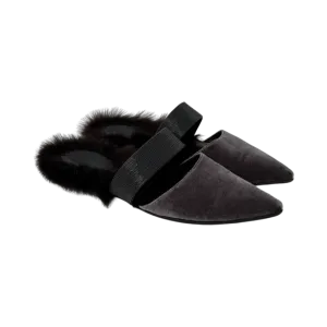 Brunello Cucinelli Monili Fur Trimmed Mules (Size 37.5)
