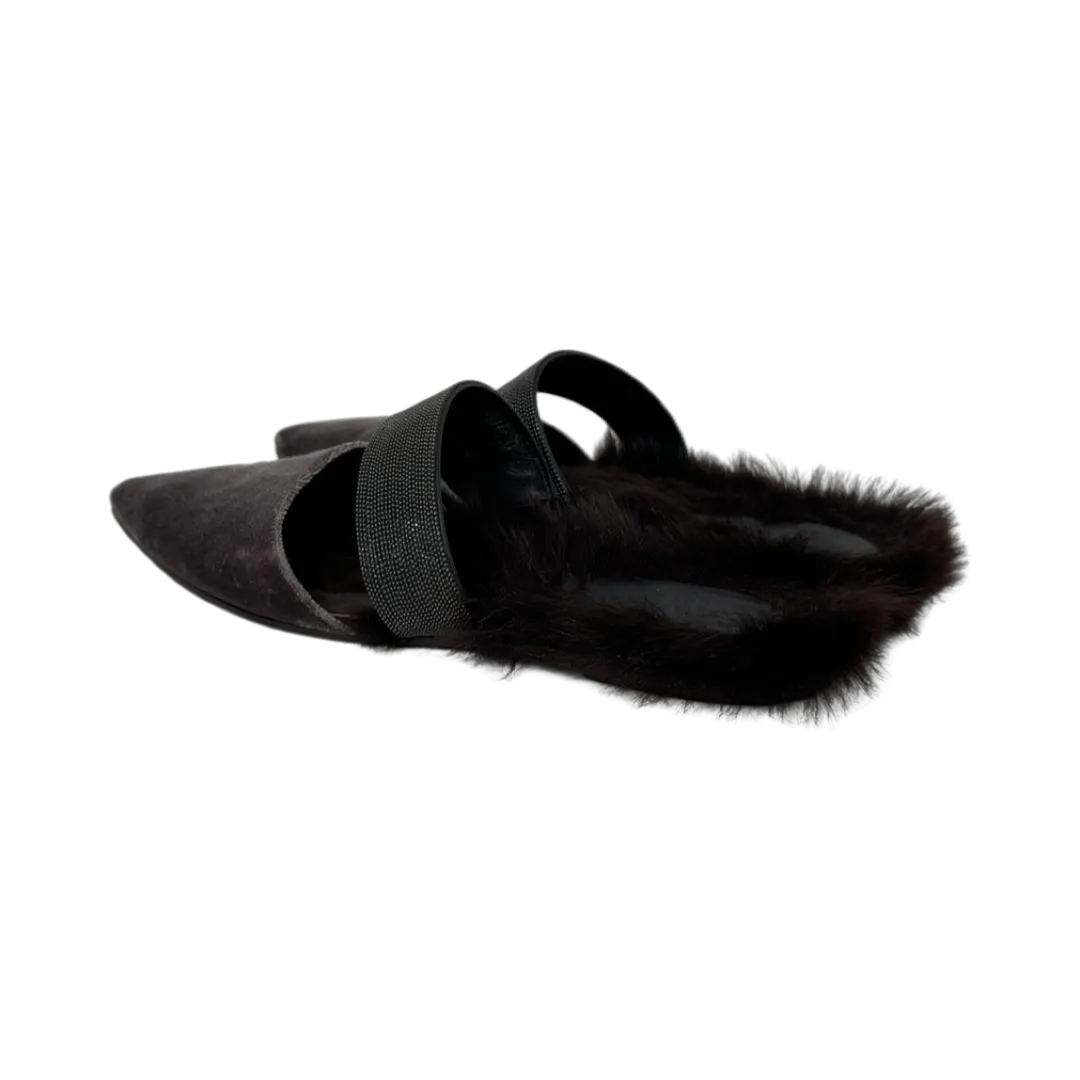 Brunello Cucinelli Monili Fur Trimmed Mules (Size 37.5)