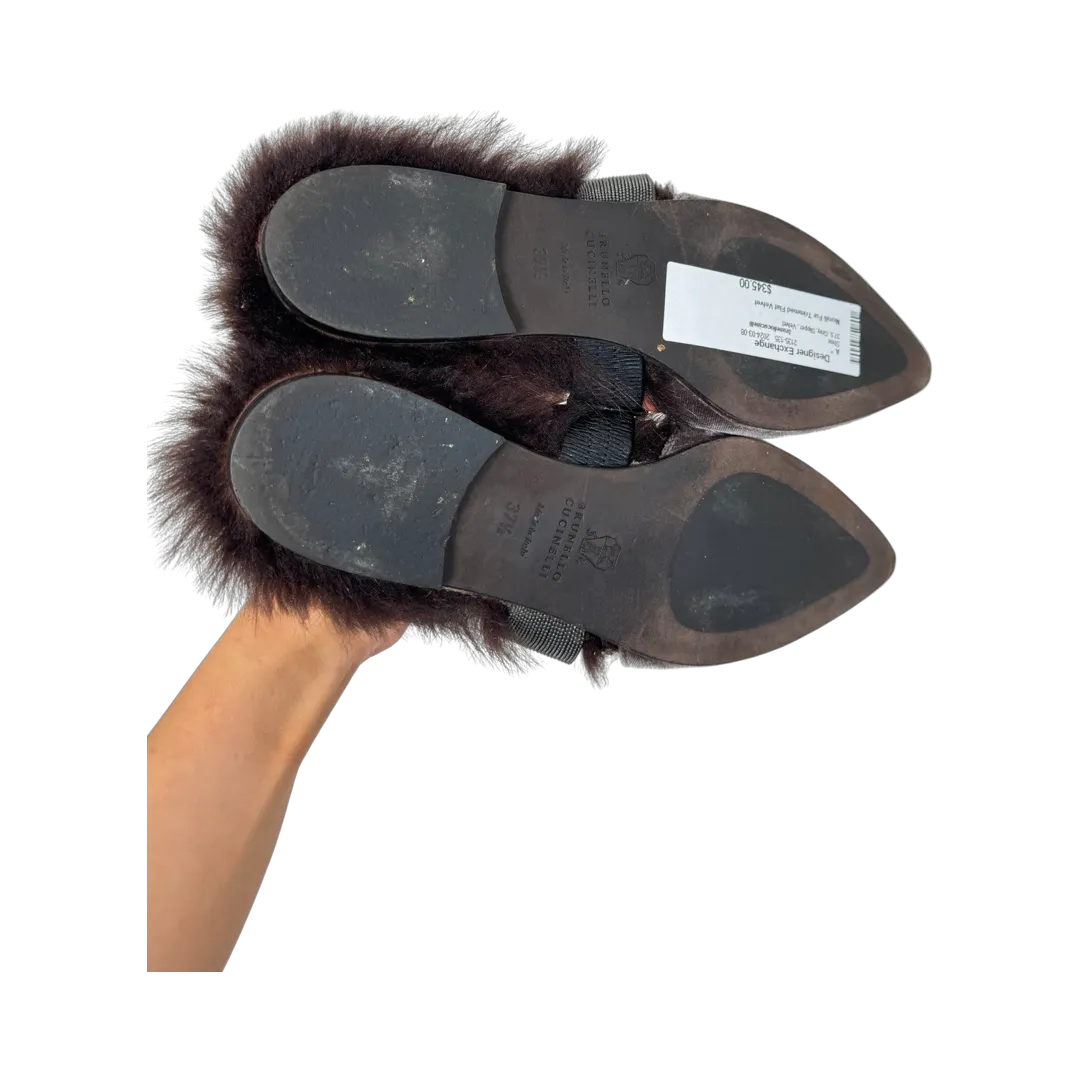 Brunello Cucinelli Monili Fur Trimmed Mules (Size 37.5)