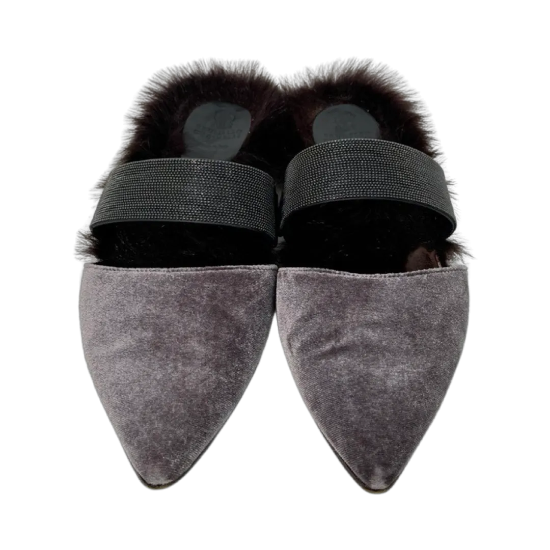 Brunello Cucinelli Monili Fur Trimmed Mules (Size 37.5)