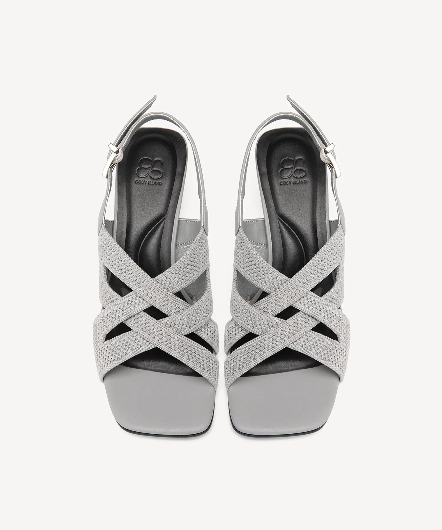 Criss Cross Strap Square Toe Heeled Sandals