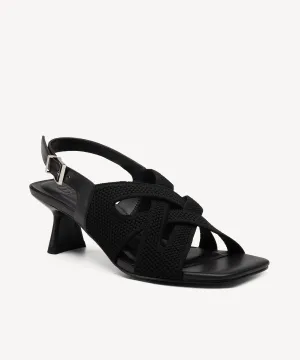 Criss Cross Strap Square Toe Heeled Sandals