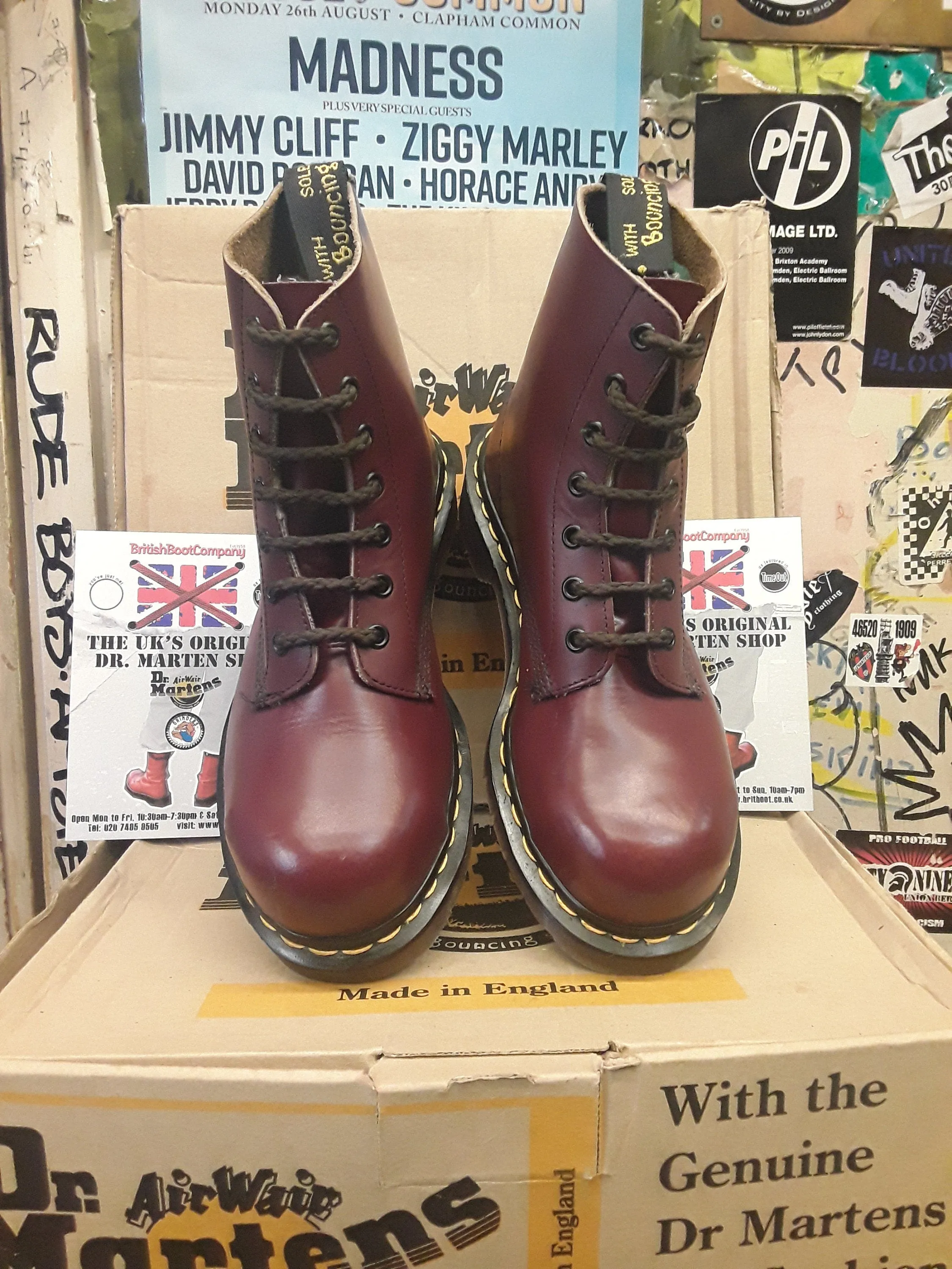 Dr Martens Made in England Cherry Haircell Steel Toe 7 Eyelet Boots Size 4 UK