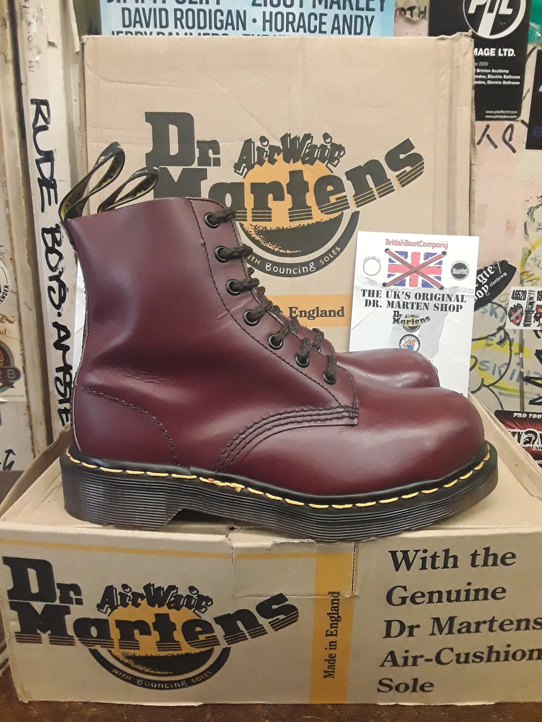 Dr Martens Made in England Cherry Haircell Steel Toe 7 Eyelet Boots Size 4 UK