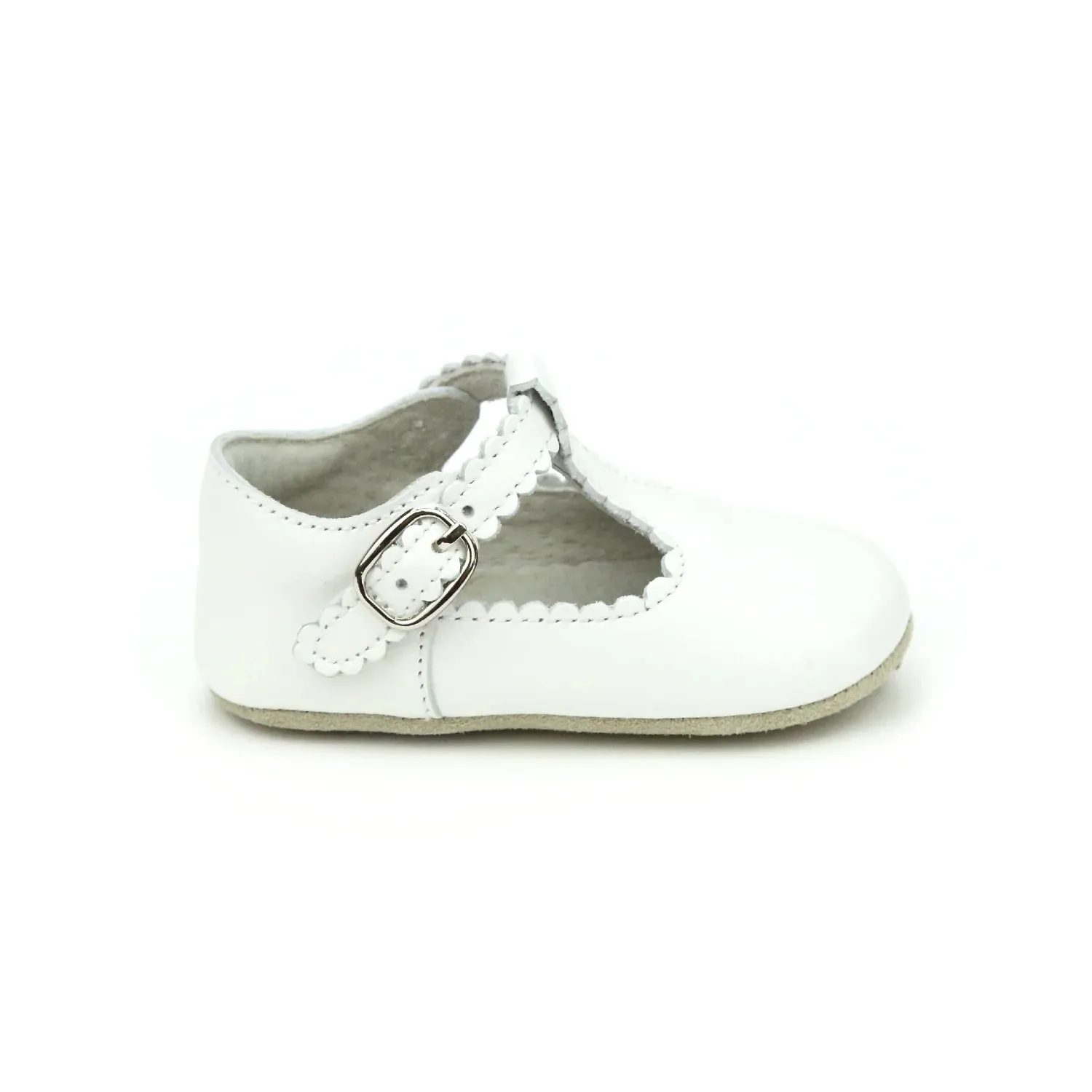 Elodie Scalloped Crib T-Strap - White