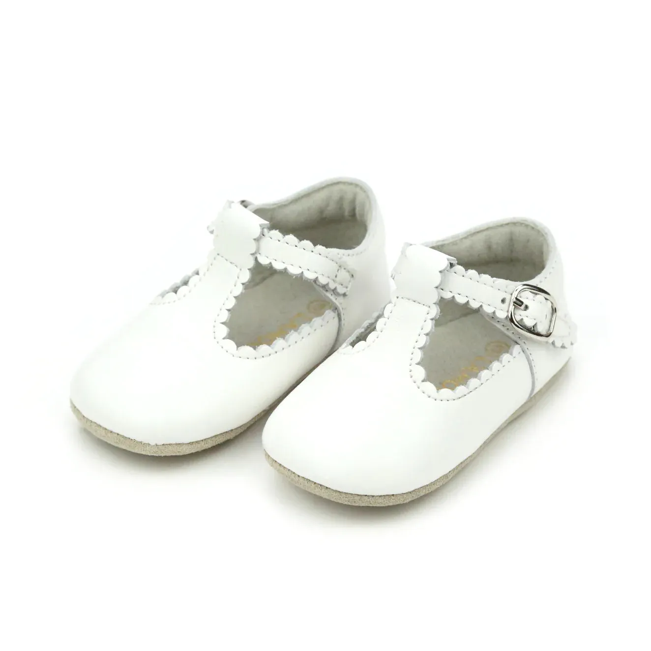 Elodie Scalloped Crib T-Strap - White
