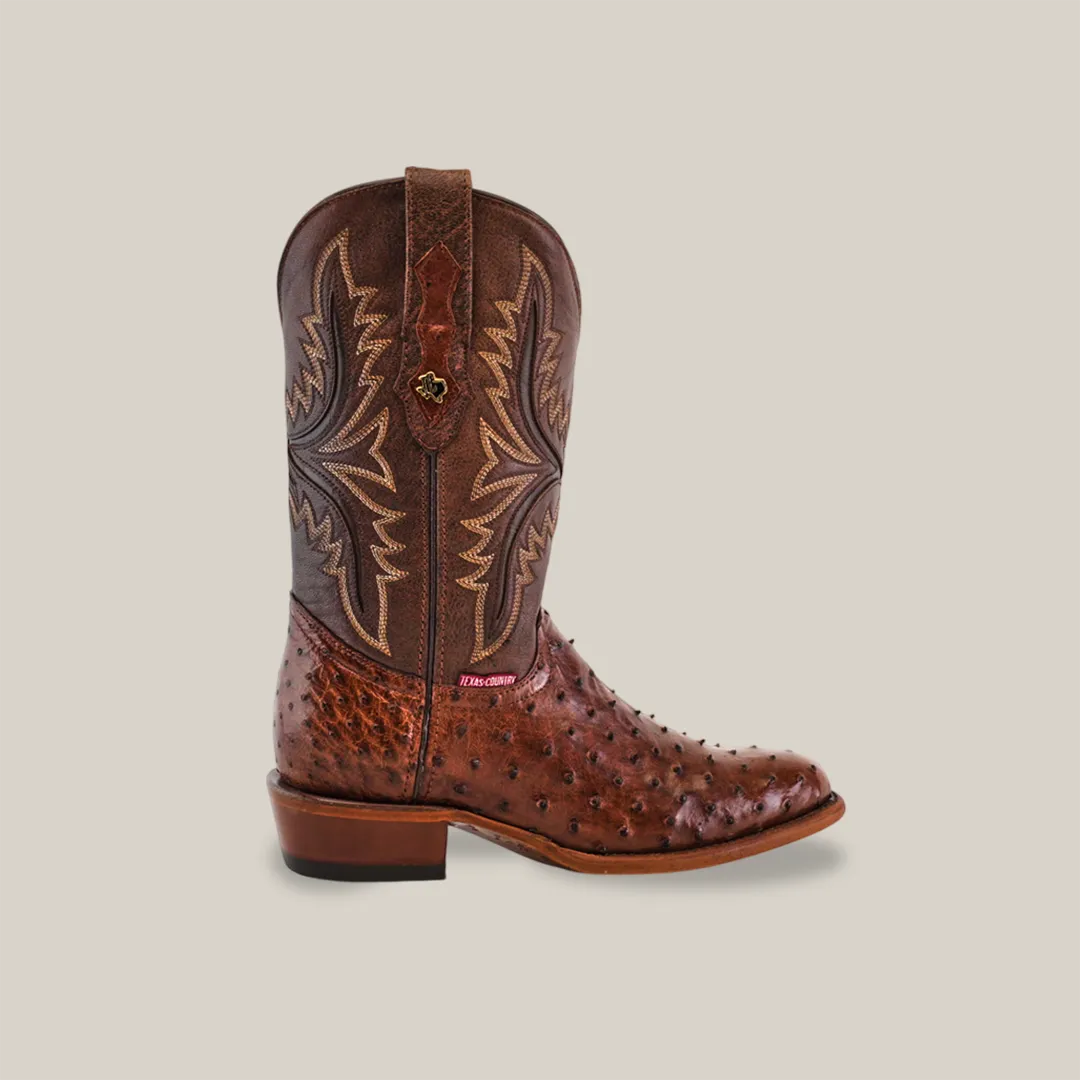Exotic Full Quilt Ostrich - Brown - Round Toe