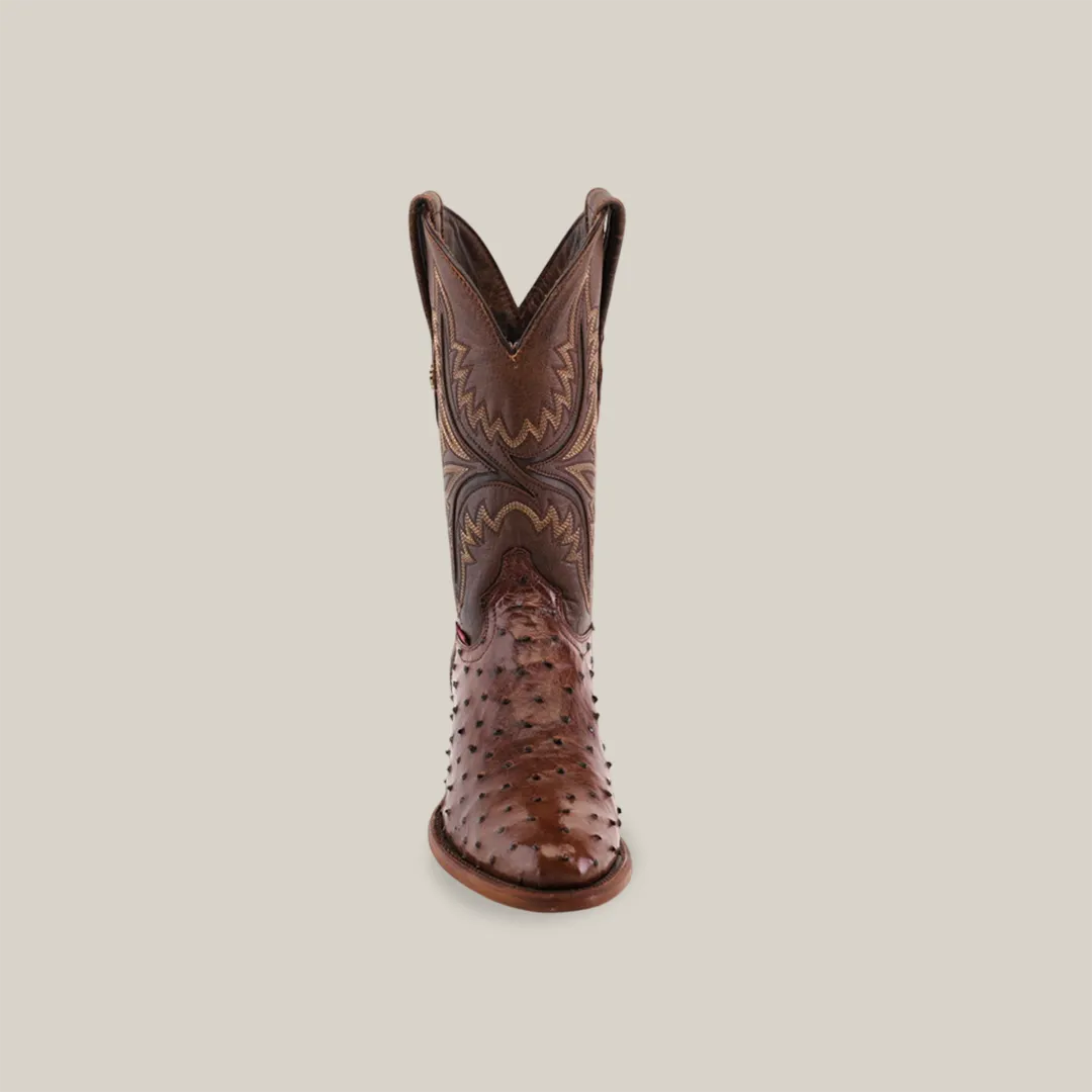 Exotic Full Quilt Ostrich - Brown - Round Toe