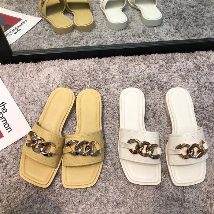 Finn Chain Pointed Toe Mule Summer Metal Buckle Soft Bottom Soft Leather Open Toe Slippers