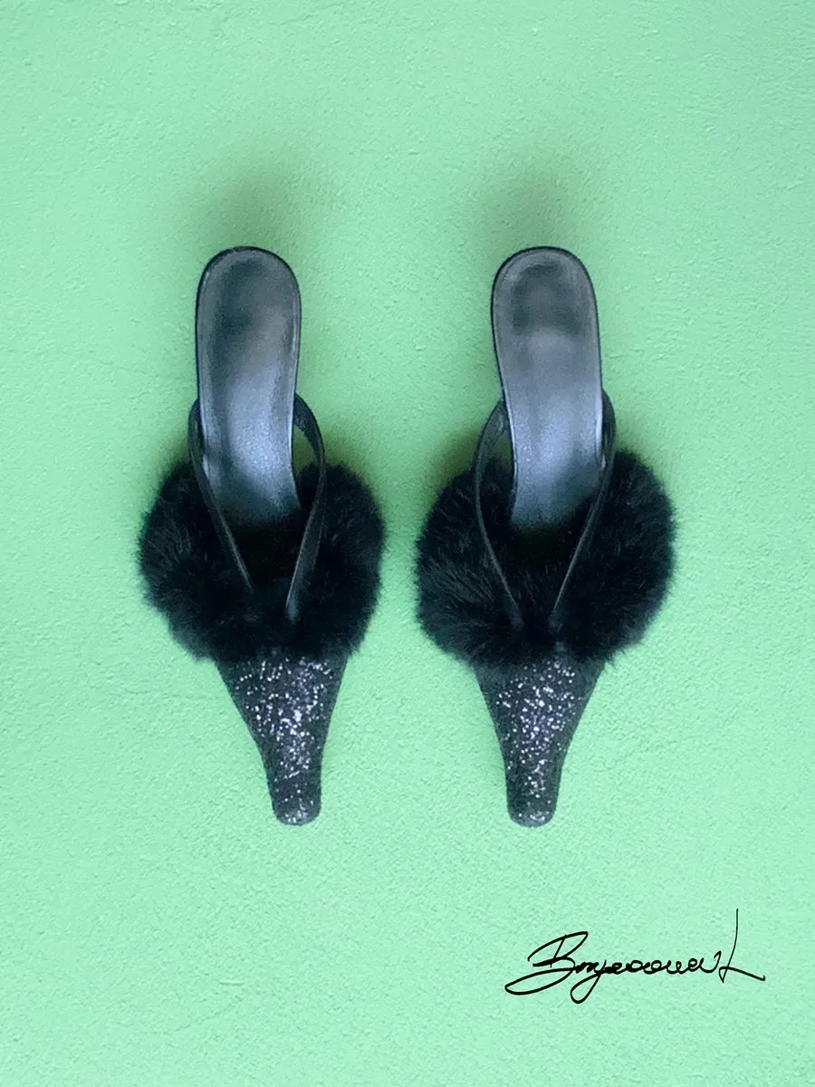 Fur Glitter Elegant Pointed-toe Mule
