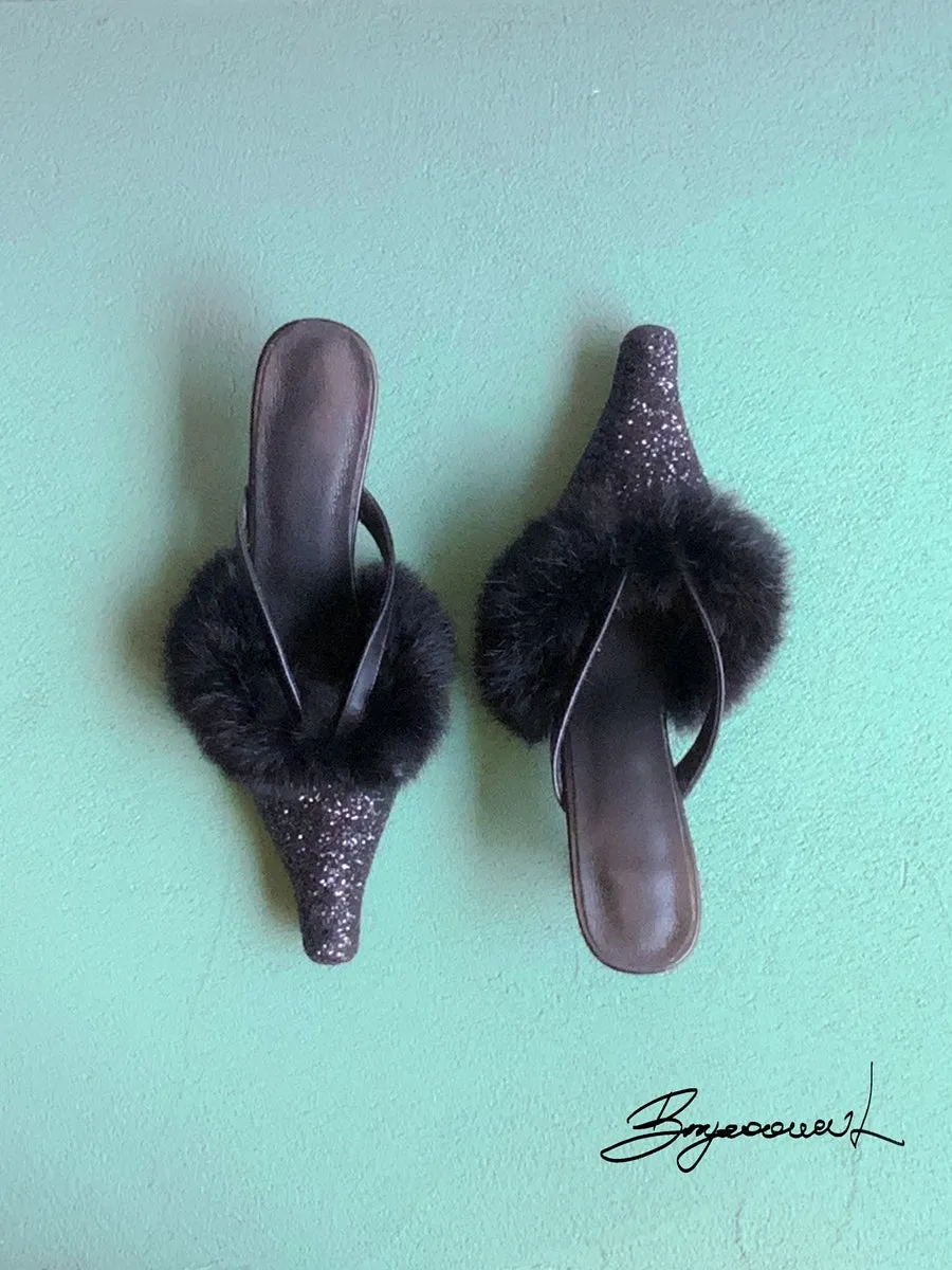 Fur Glitter Elegant Pointed-toe Mule