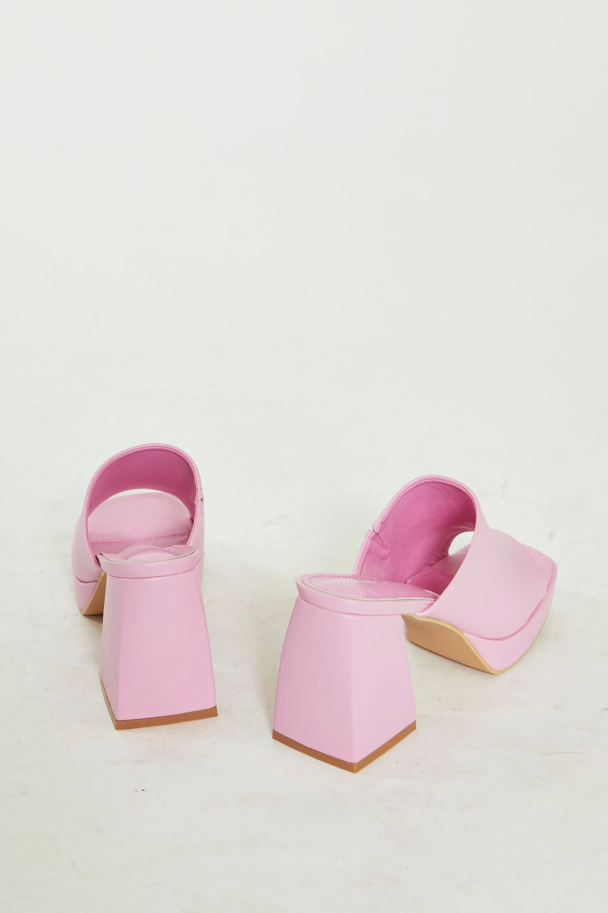 Glamorous Pink PU Block Heel Mules