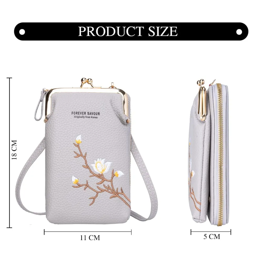 INOVERA Pu Women's Cell Phone Cash Card Holder Cross-Body Sling Bag Mobile Pouch (Grey)