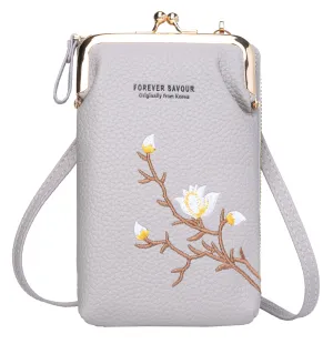 INOVERA Pu Women's Cell Phone Cash Card Holder Cross-Body Sling Bag Mobile Pouch (Grey)
