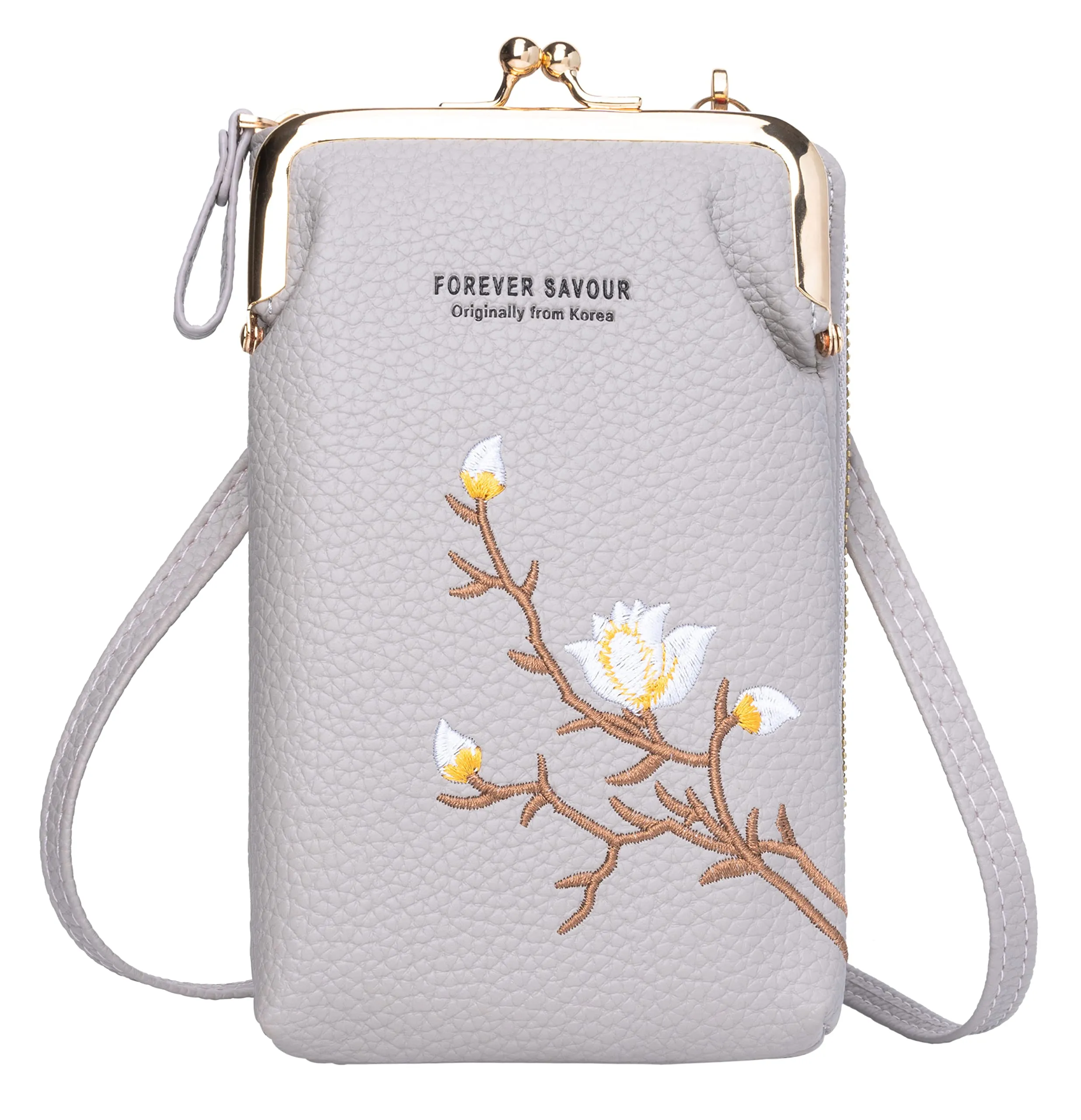 INOVERA Pu Women's Cell Phone Cash Card Holder Cross-Body Sling Bag Mobile Pouch (Grey)
