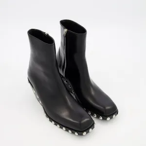 KHAITE  Black Leather Studded Heeled Ankle Boots