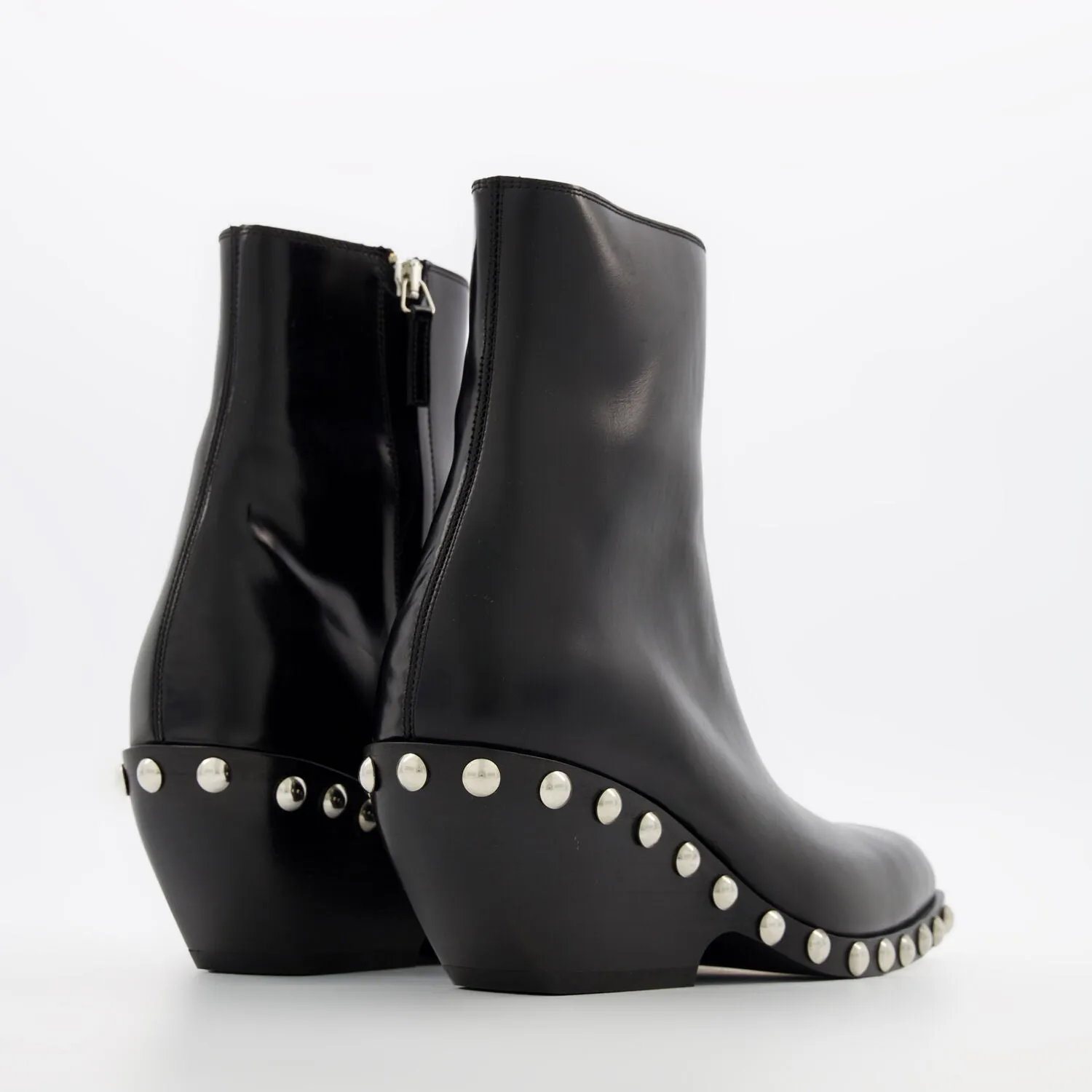 KHAITE  Black Leather Studded Heeled Ankle Boots