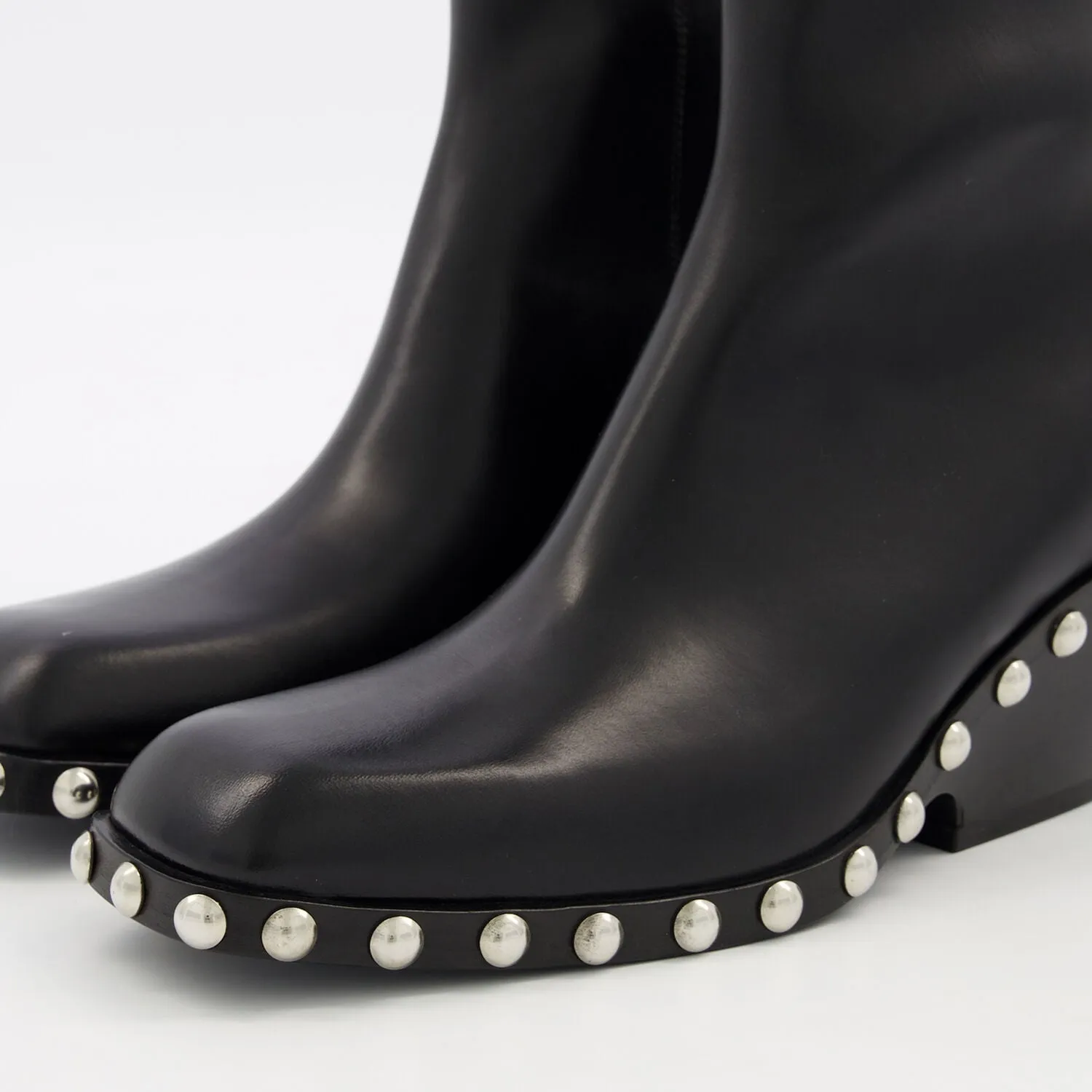 KHAITE  Black Leather Studded Heeled Ankle Boots