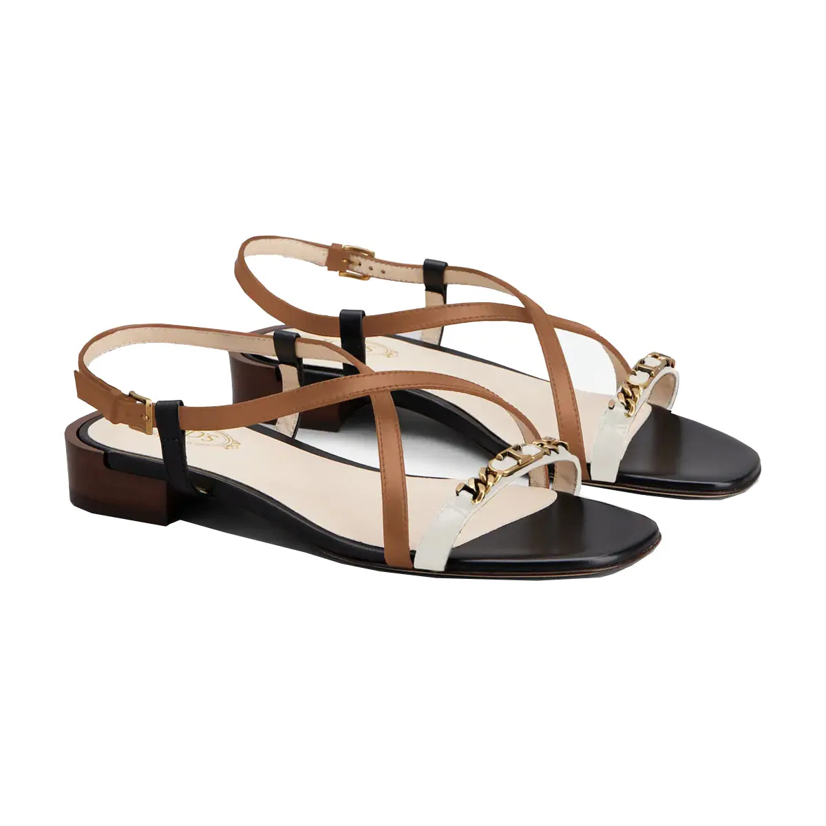 Logo Plaque Leather Strap Sandals