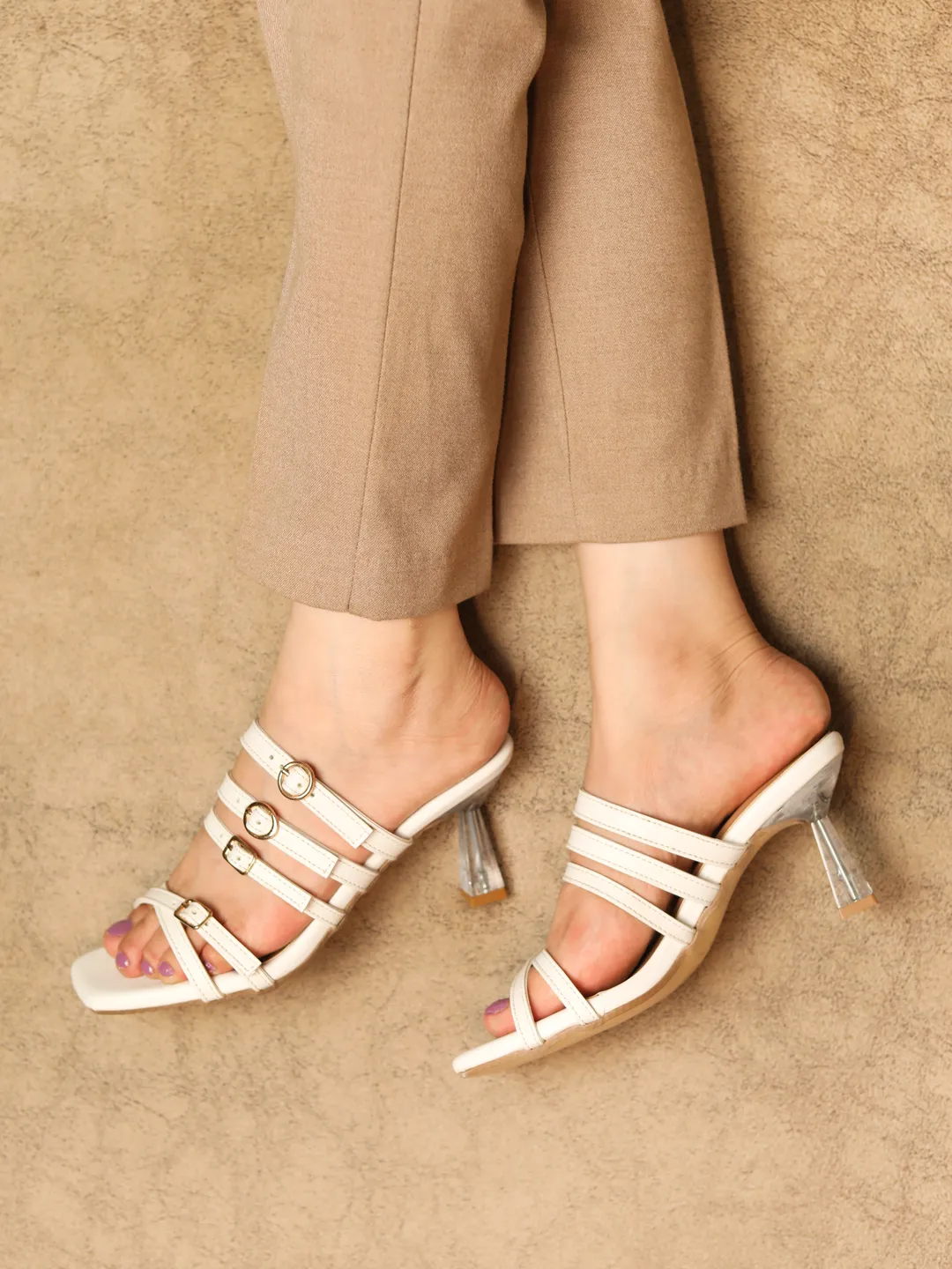 Lola Strappy Mules Chalk White