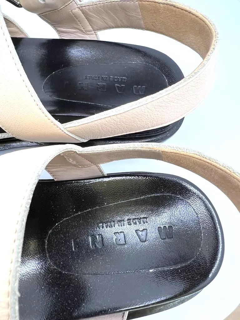 MARNI CREAM LEATHER FUSSBETT SANDALS