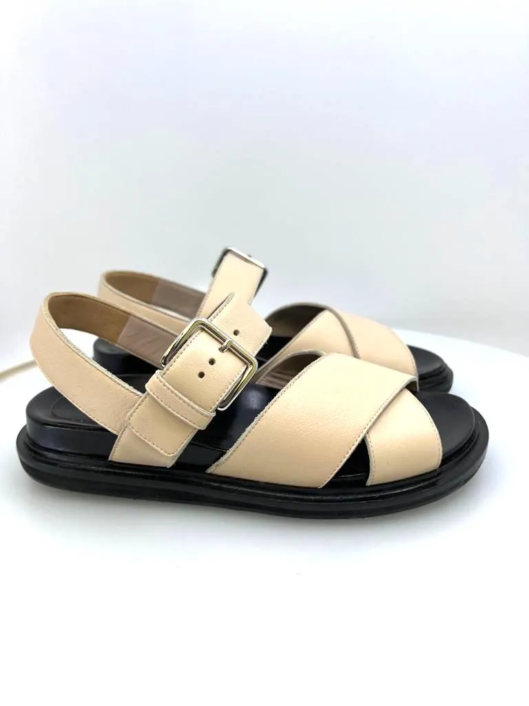 MARNI CREAM LEATHER FUSSBETT SANDALS