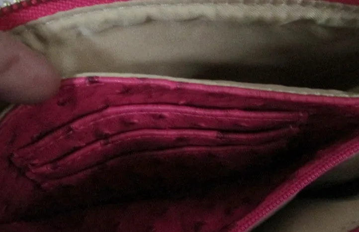 Mini messenger shoulder crossbody travel bag wallet FAUX OSTRICH RED wristlet