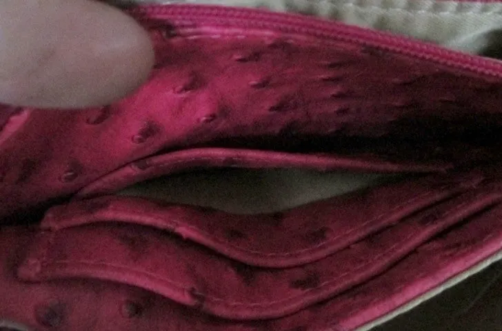 Mini messenger shoulder crossbody travel bag wallet FAUX OSTRICH RED wristlet