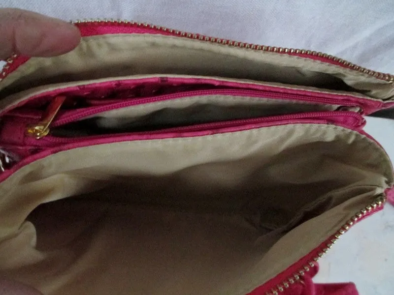 Mini messenger shoulder crossbody travel bag wallet FAUX OSTRICH RED wristlet