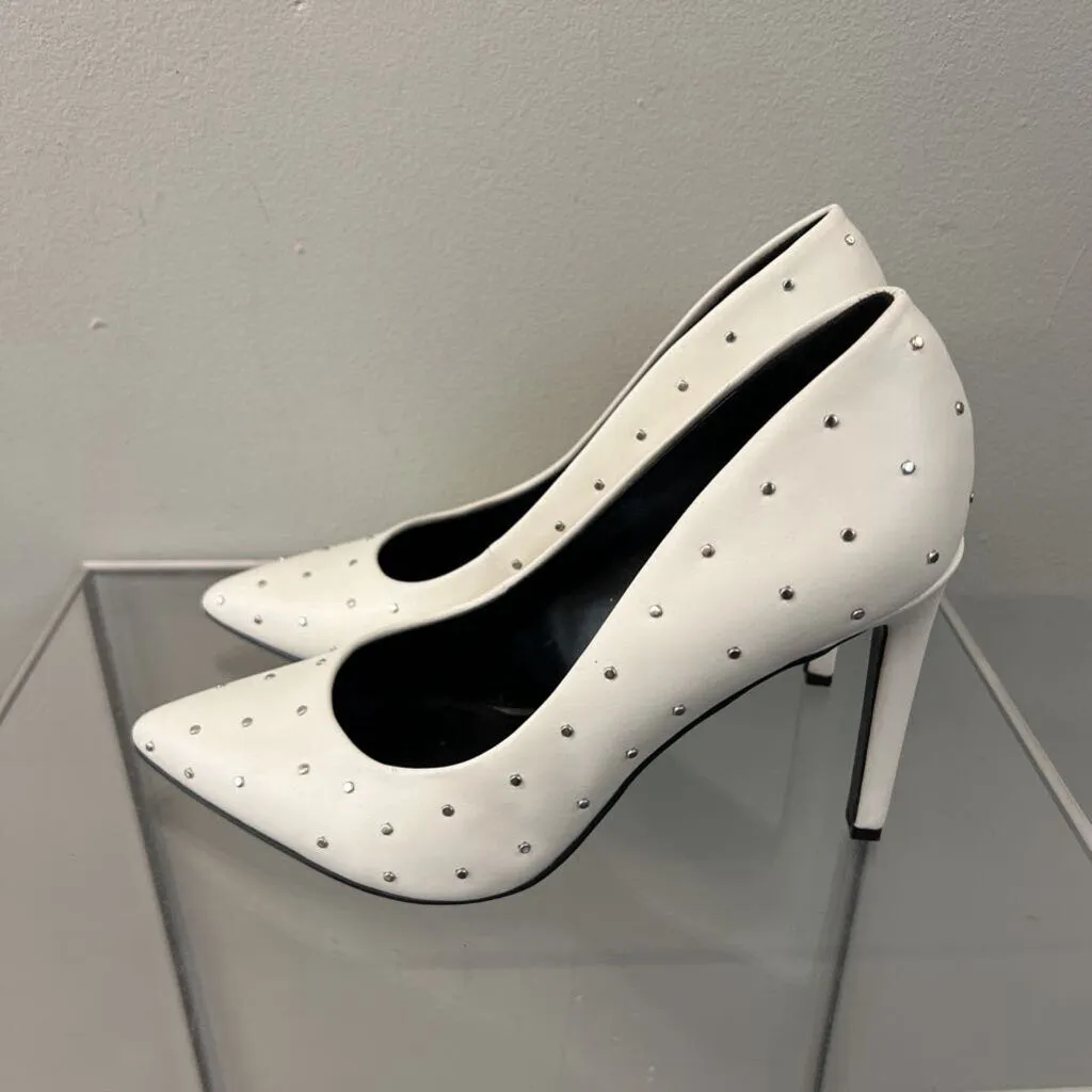 Nine West White Leather Silver Studded Pump Heels 8